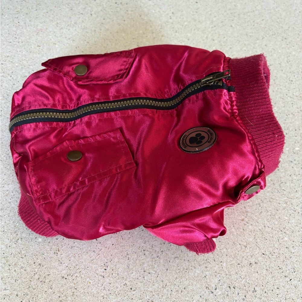 Red Satin Dog Bomber Jacket